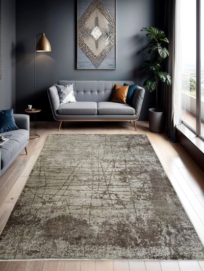 Carpetmantra Beige Abstract 100% Banana Silk Carpet 8ftft X 10ft