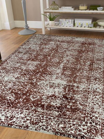 Carpetmantra Rust Modern 100% Viscose Carpet 5.1ft X 7.4ft