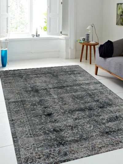 Carpetmantra Grey Modern 100% Viscose Carpet 5.1ft X 7.4ft
