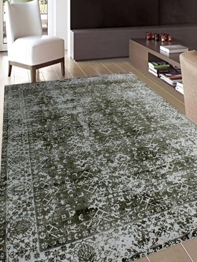 Carpetmantra Green Modern 100% Viscose Carpet 5.1ft X 7.4ft