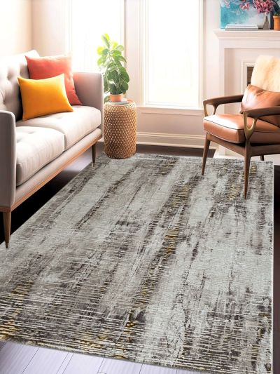 Carpetmantra Beige Gold Color Abstract Design fine Quality Wool and Viscose Carpet 