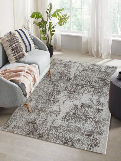 Carpetmantra Beige Color Modern Design Wool Viscose Mix Carpet 5.3ft X 7.7ft