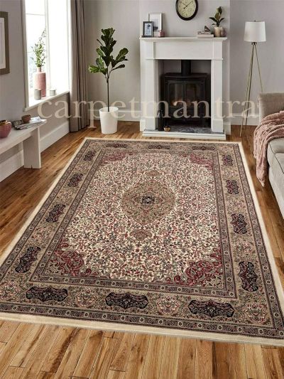 Carpetmantra Persian White Color Ground Beige Color Border Floral Traditional Design Carpets 