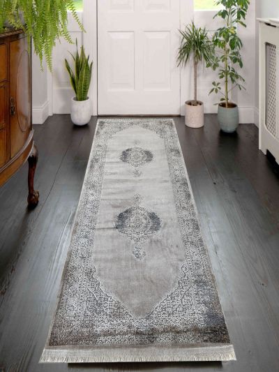 Carpetmantra Grey Silver Modern Runner Carpet 3.2ft X 10ft 
