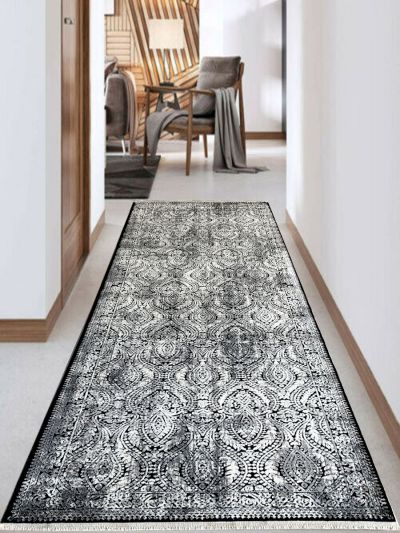 Carpetmantra Black Modern Runner Carpet 3.2ft X 10ft