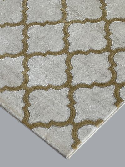 Carpetmantra White/Gold Color Trellis Design Wool Viscose Mix Carpet 5.2ft X 7.6ft