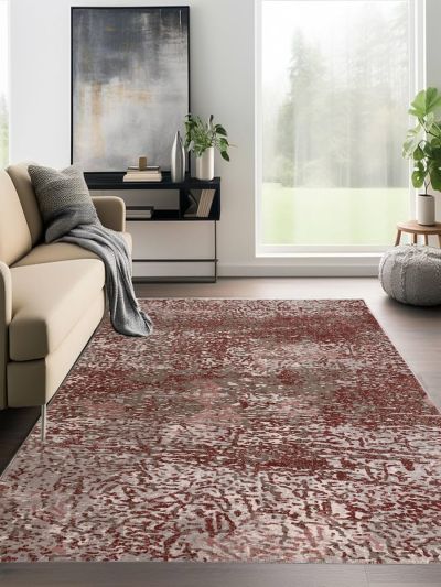 Carpetmantra Rugst/Beige Color Abstract Design Fine Quality Wool Viscose Mix Carpet 5.3ft X 7.7ft