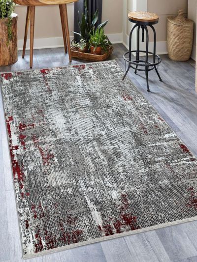 Carpetmantra Grey/Silver Color Abstract Design Fine Quality Wool Viscose Mix Carpet 6.6ft X 9.9ft
