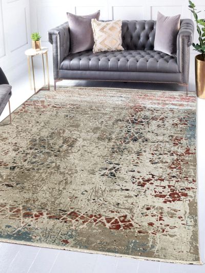 Carpetmantra Multi Color  Abstract Design Fine Quality Wool Viscose Mix Carpet 6.6ft X 9.9ft