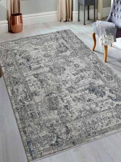 Carpetmantra Silver Color Floral Design Superior Quality Carpet 5.3ft X 7.7ft