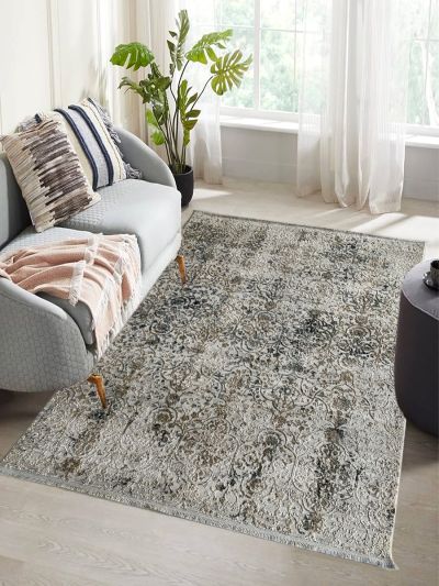 Carpetmantra Silver Color Transitional Design Superior Quality Carpet 5.3ft X 7.7ft