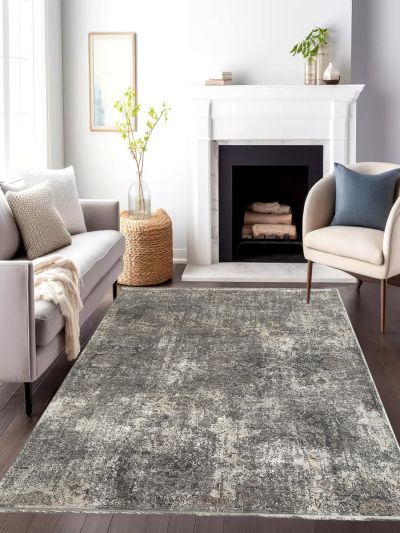 Carpetmantra Silver and White Color Abstract Design Superior Quality Carpet 6.6ft X 9.6ft