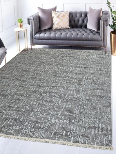 Carpetmantra Grey White Color Modern Design Superior Quality Wool Viscose Mix Carpet 