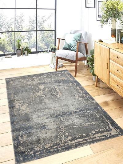 Carpetmantra Grey Color Super Fine Qulality Abstract Design Material Wool & Viscose Mix Carpet 5.3ft X 7.7ft