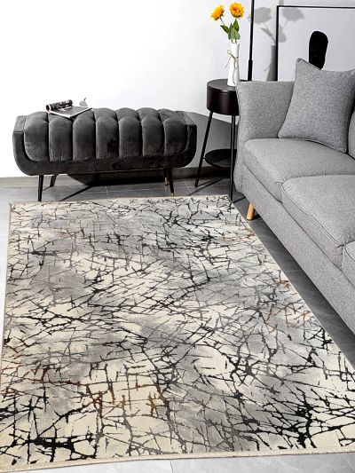 CarpetmantraMachine made White modern Carpet 5.3ft X 7.7ft