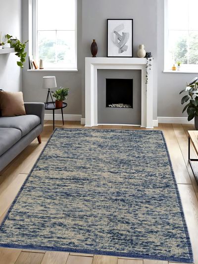 Carpetmantra Hand Woven Blue White Carpet 4.6ft X 6.6ft