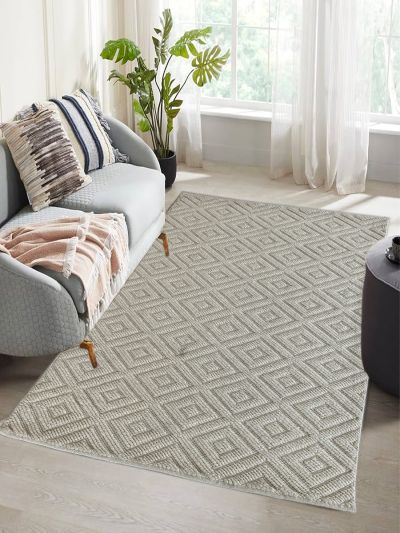 Carpetmantra Hand Woven White Carpet 4.6ft X 6.6ft
